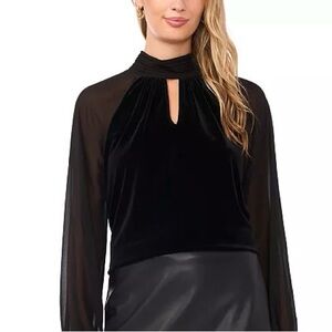 Vince Camuto Keyhole Neck Mixed Media Velvet Top